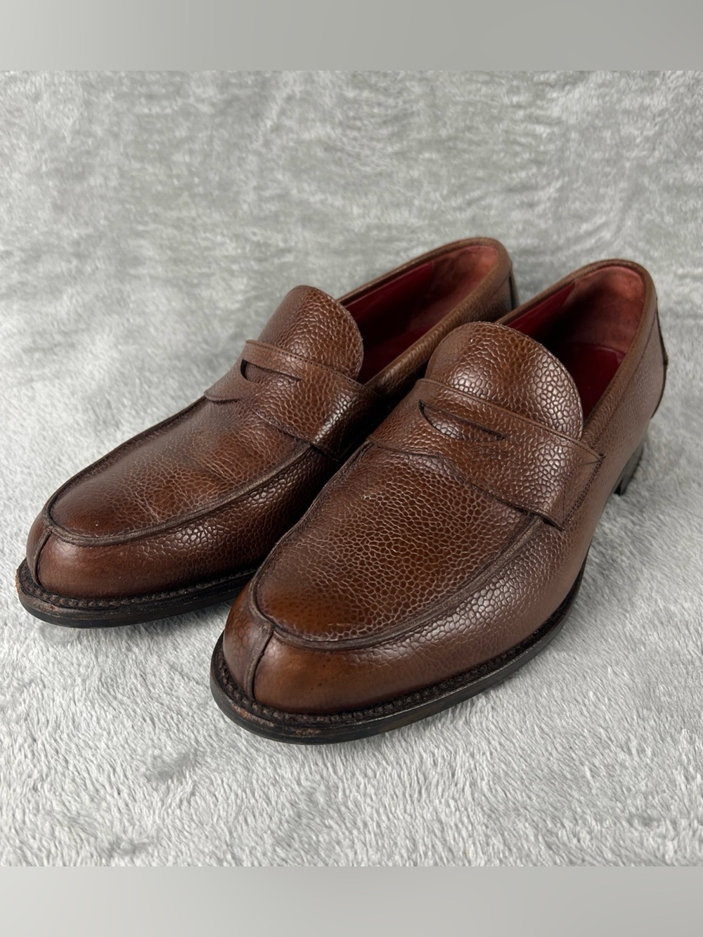 Cobbler Union Henry Penny Loafer Men 10 Brown Grain Pebbled Leather Monaco Spain